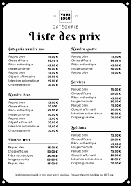 Liste des prix
